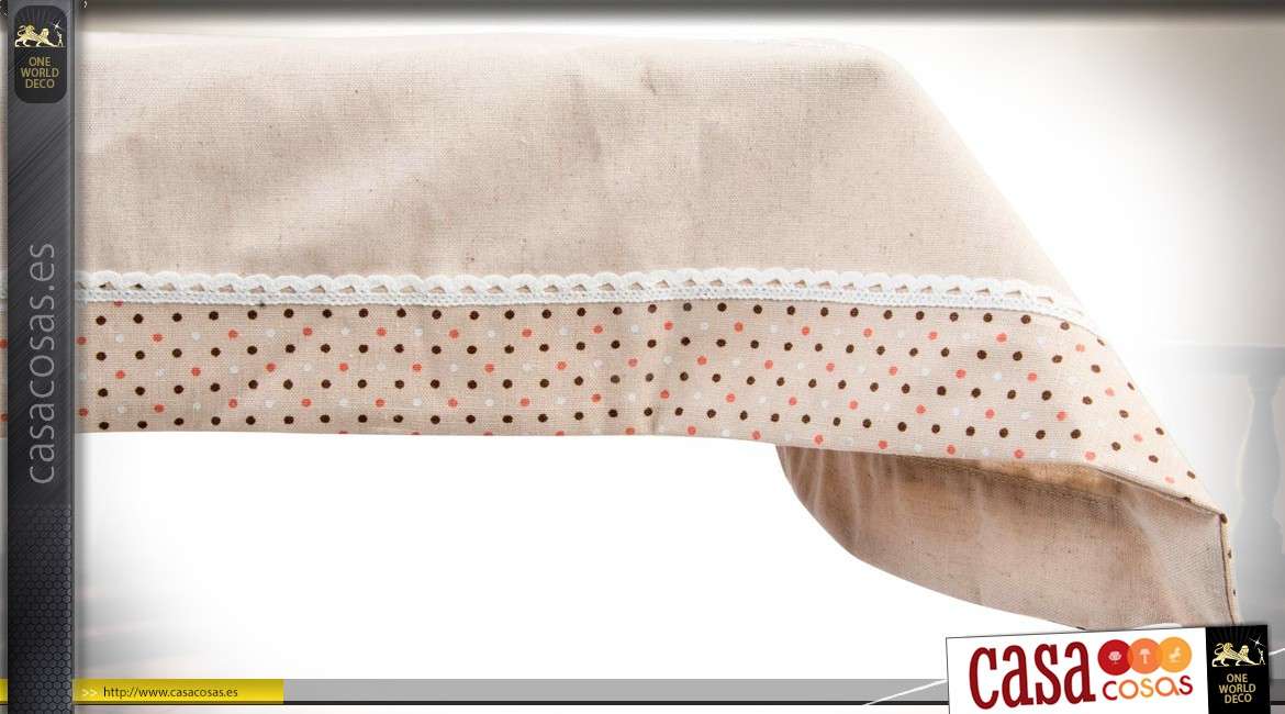 Mantel de algodón de lino crudo con borde punteado 100 x 100 cm.