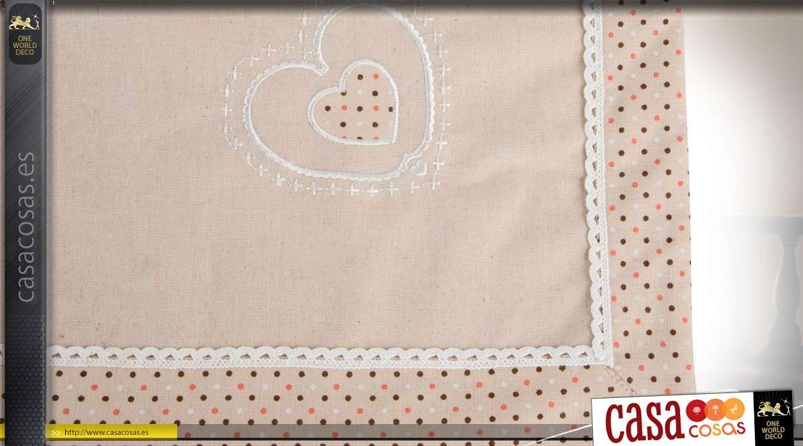 Mantel de algodón de lino crudo con borde punteado 100 x 100 cm.