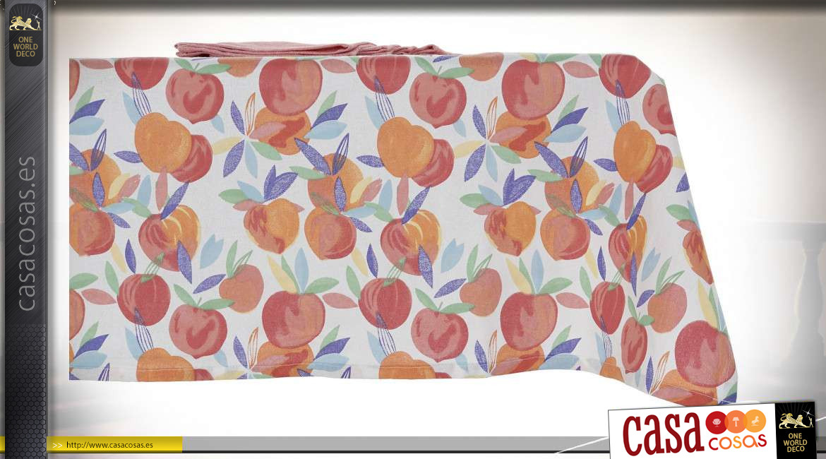 Mantel cuadrado de algodón estilo veraniego con estampados de frutas, servilletas a juego, 154x154cm