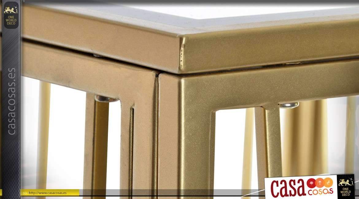 Mesa auxiliar de diseño de metal de oro con tapa cuadrada de espejo