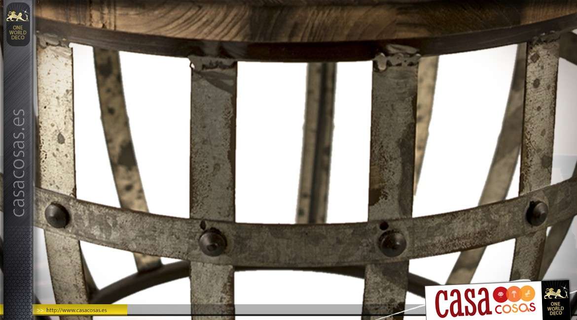 Mesa auxiliar de madera estilo vieja y metal envejecido Ø 45 cm