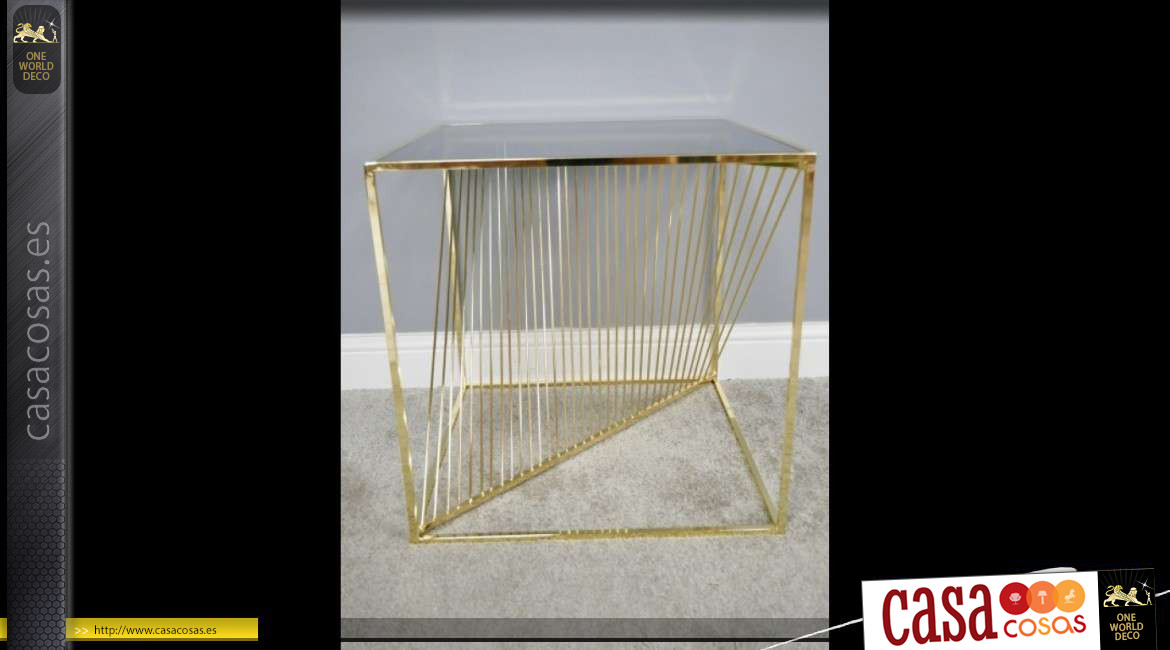 Mesa auxiliar de diseño de metal dorado brillante y vidrio templado ahumado