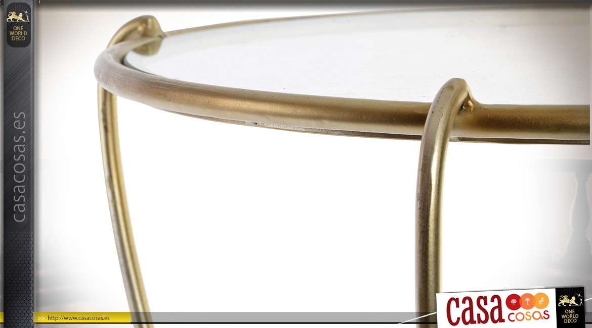Mesita redonda de diseño de metal dorado con tapa de cristal Ø 50 cm