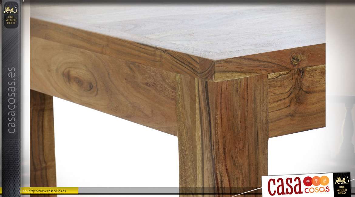 Mesa de centro en madera maciza de acacia, ricamente veteada y texturizada en estilo rústico, 110 cm de largo
