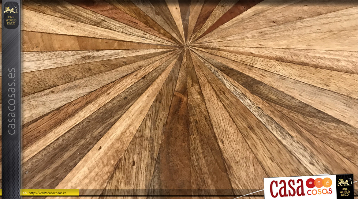 Mesita redonda hecho de madera acabado natural y pies de hierro, efecto radiancia Ø 61 cm