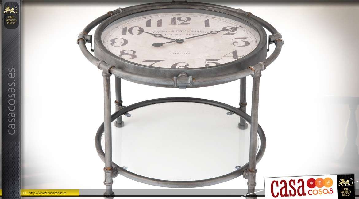 Mesita redonda de reloj con bandejas dobles de estilo retro Ø 60 cm