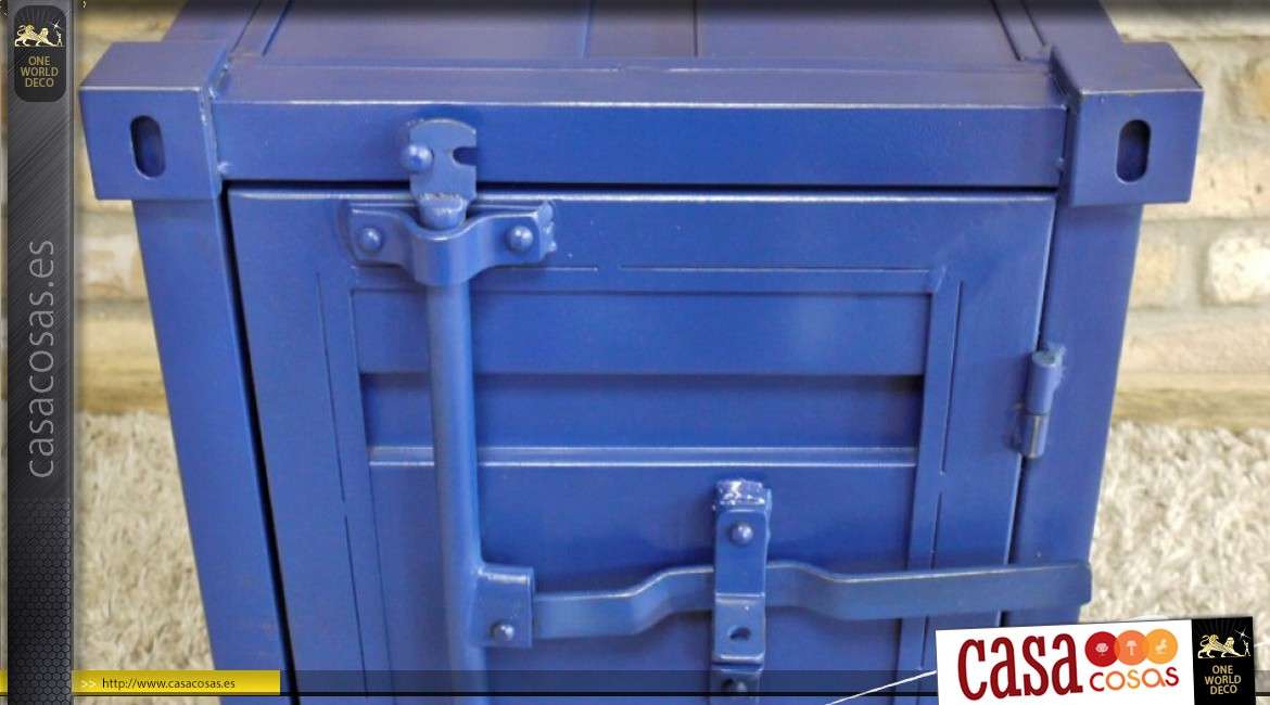 Mesita de noche en forma de contenedor azul estilo industrial 55 cm