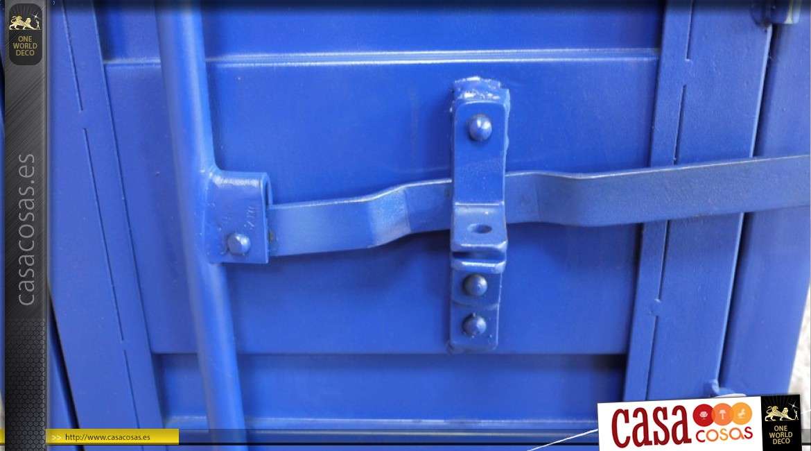 Mesita de noche en forma de contenedor azul estilo industrial 55 cm