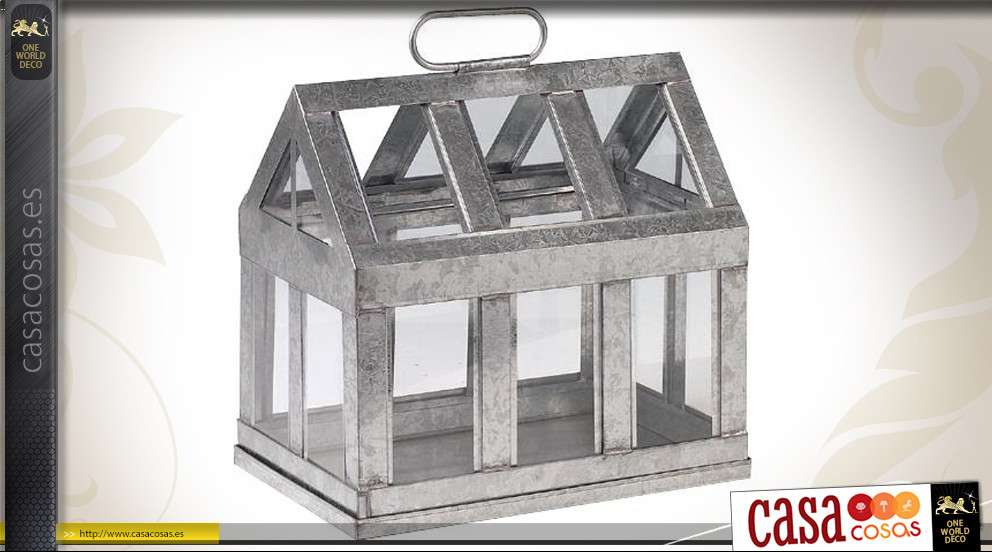 Mini invernadero de casa hecho de zinc y vidrio