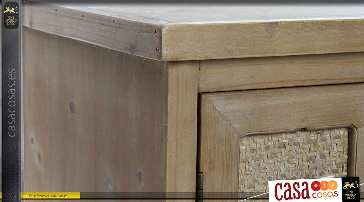 Mueble TV rústico de madera oxidada con frontal de efecto cestería de 130 cm.