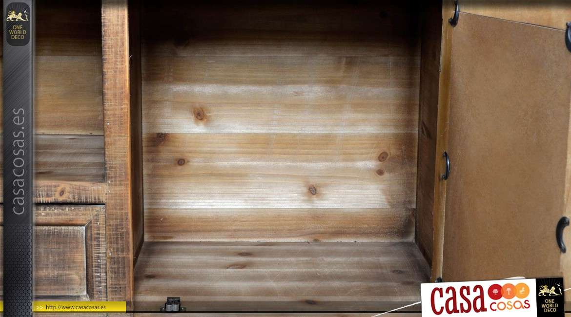 Mueble TV rústico de madera y metal con 2 puertas laterales de 140 cm.