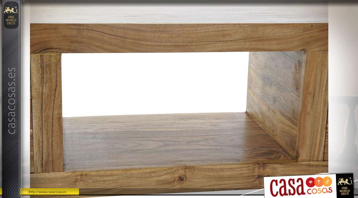 Mueble de TV de madera maciza de acacia, ricamente texturizado, 2 cajones de almacenamiento, espíritu rústico moderno, 120 cm