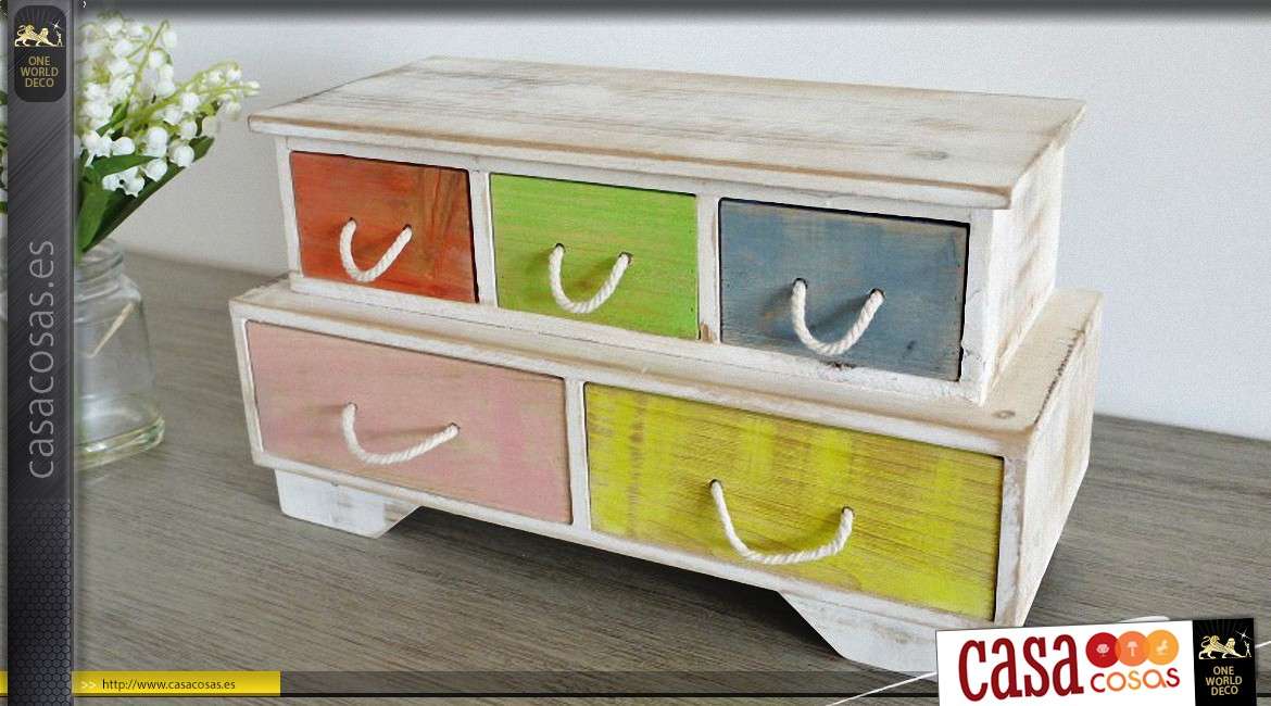 Mueble de almacenamiento multicolor de estilo retro de 6 gavetas