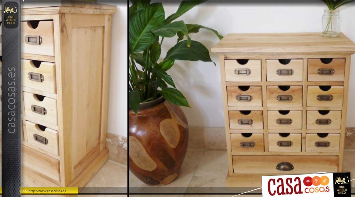 Pequeño mueble industrial con cajones acabado madera natural 60 x 50 cm
