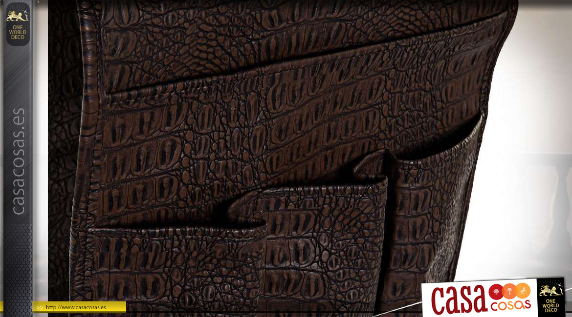 Soporte mando efecto piel marrón envejecido, para reposabrazos de sofá, 90cm