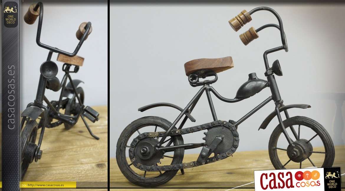 Bicicleta decorativa retro de metal y madera estilo vintage 26 cm