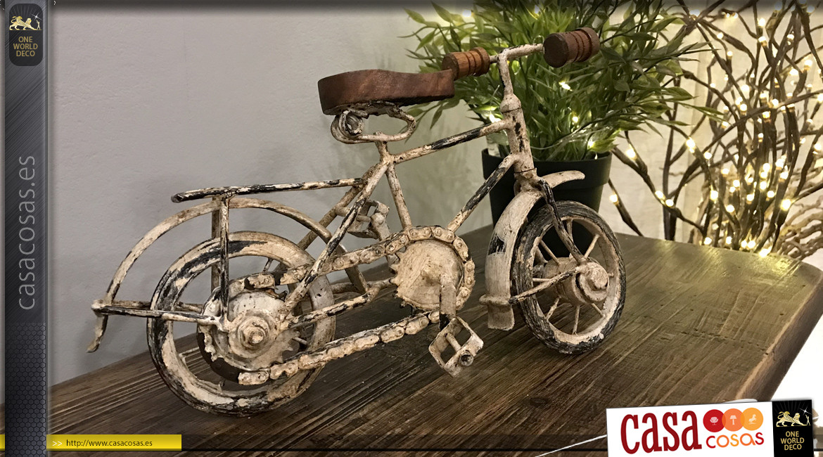 Bicicleta decorativa de metal crema estilo retro 28 cm