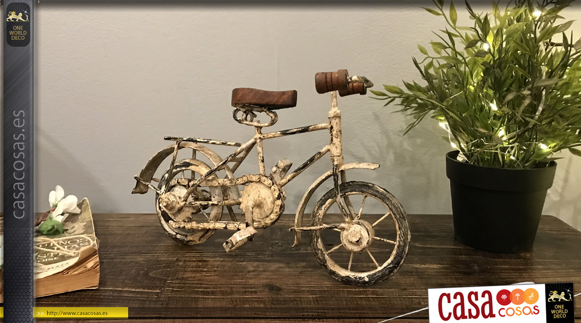 Bicicleta decorativa de metal crema estilo retro 28 cm