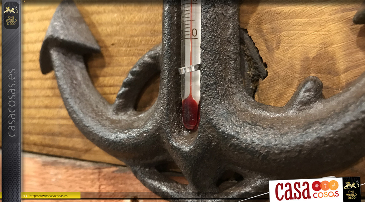Termómetro de hierro fundido en forma de ancla marina, 19cm de alto, para colgar