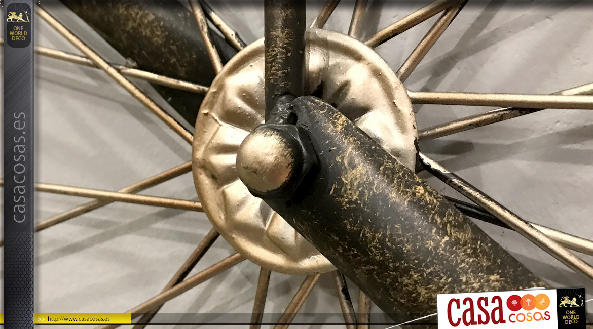 Bicicleta de pared de metal grande, inspiración  Peugeot Grand-Bi, acabado en oro negro, 100 cm