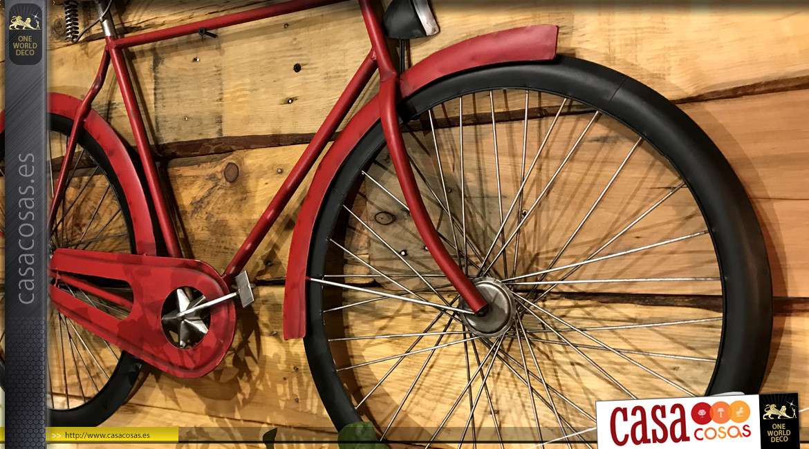 Bicicleta metálica antigua de pared, acabado rojo cereza estilo vintage 102cm de largo