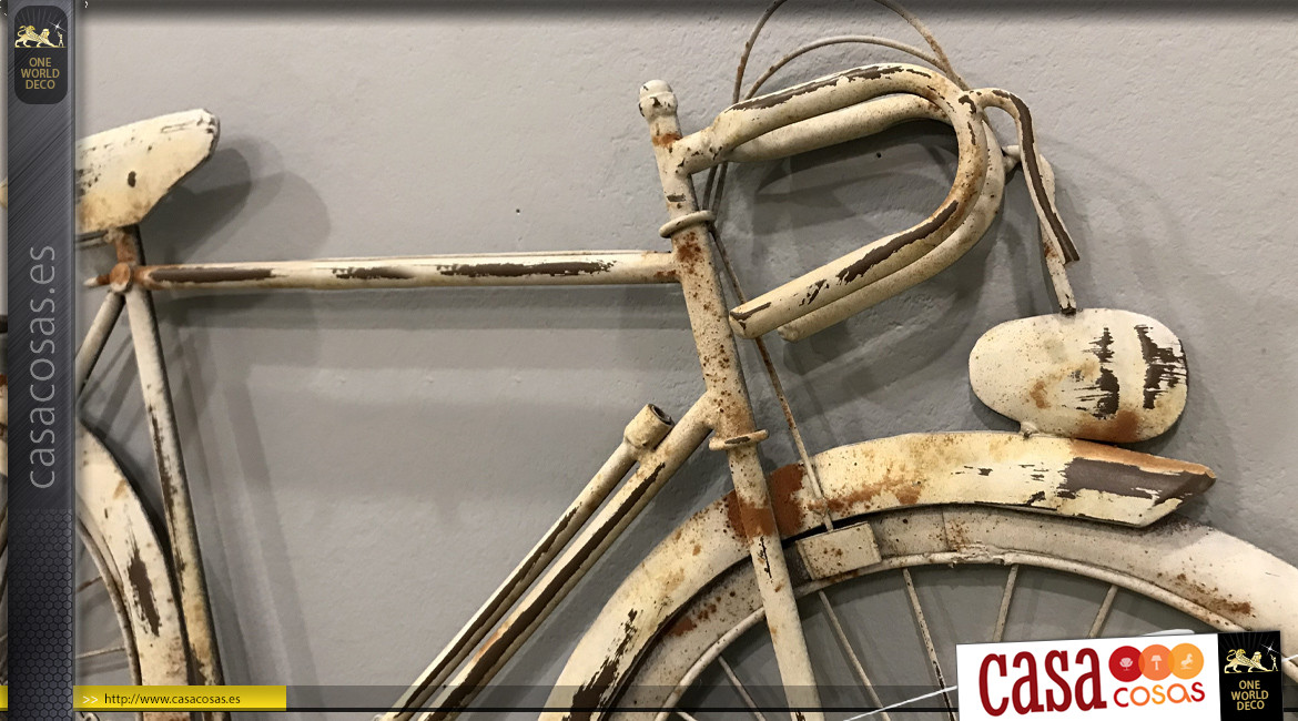 Decoración de la pared de bicicleta de metal pátina blanca vieja envejecida 62 cm