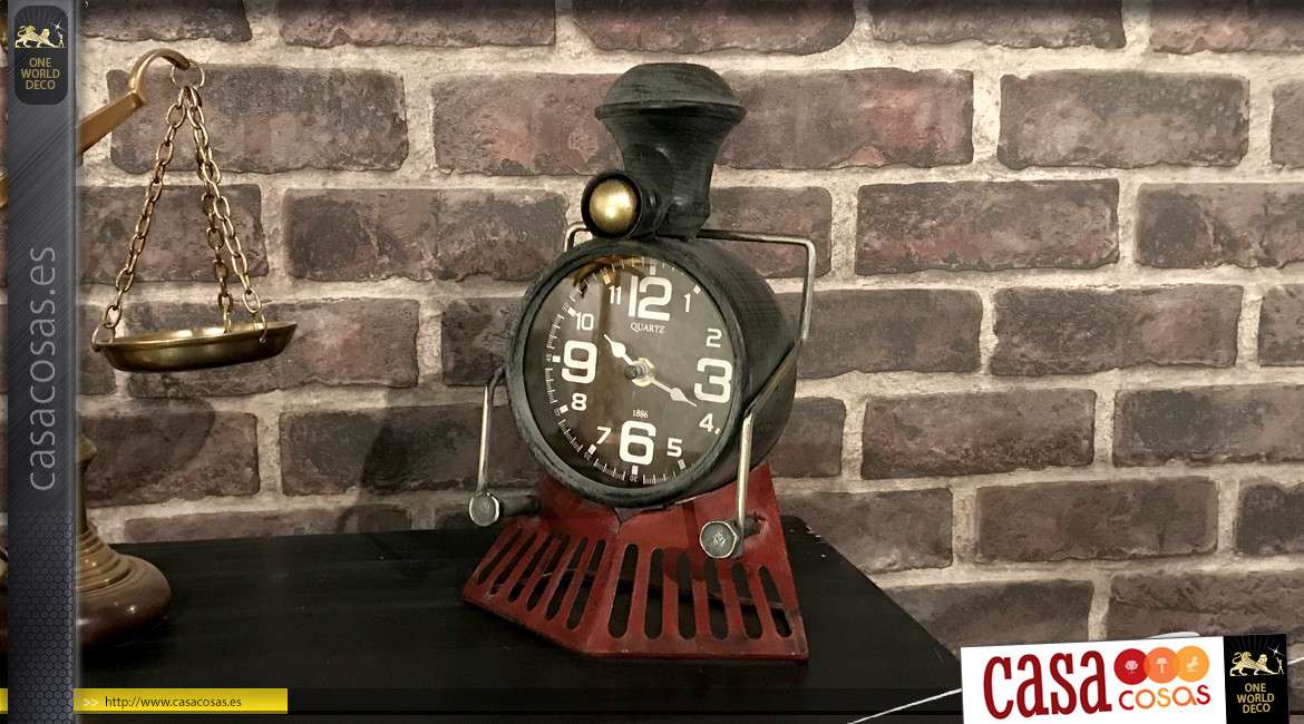 Reloj de pared o de mesa de metal con forma de locomotora a vapor 26,5 cm