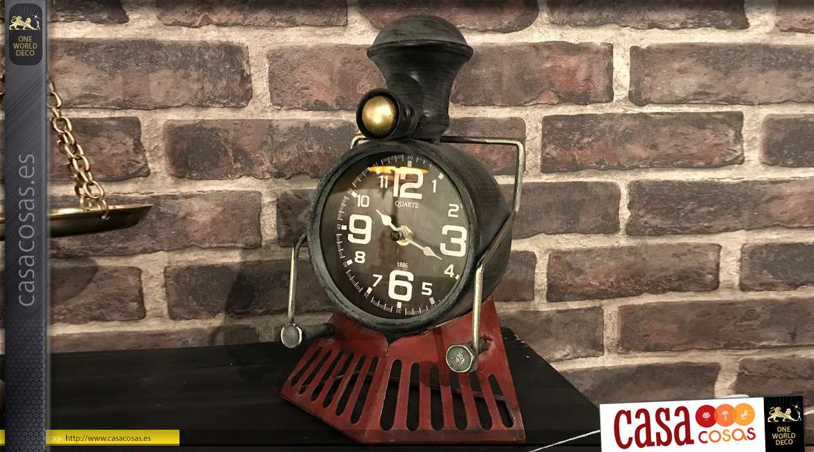 Reloj de pared o de mesa de metal con forma de locomotora a vapor 26,5 cm