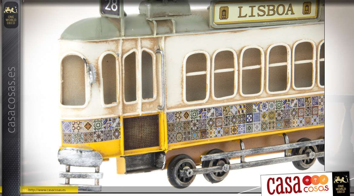 Vehículo de decoración de paredes, tranvía de estilo vintage de Lisboa a Portugal, acabados antiguos, 27cm