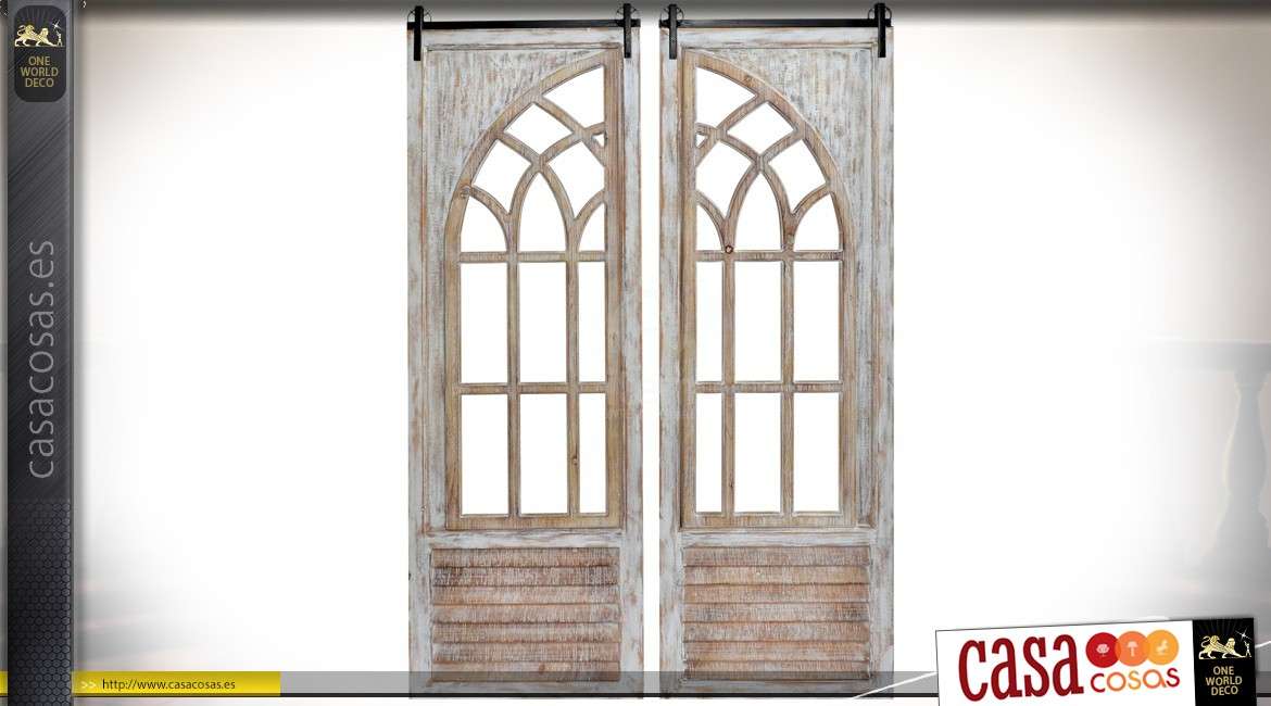 Díptico de madera en forma de ventana antigua en arco 156 cm