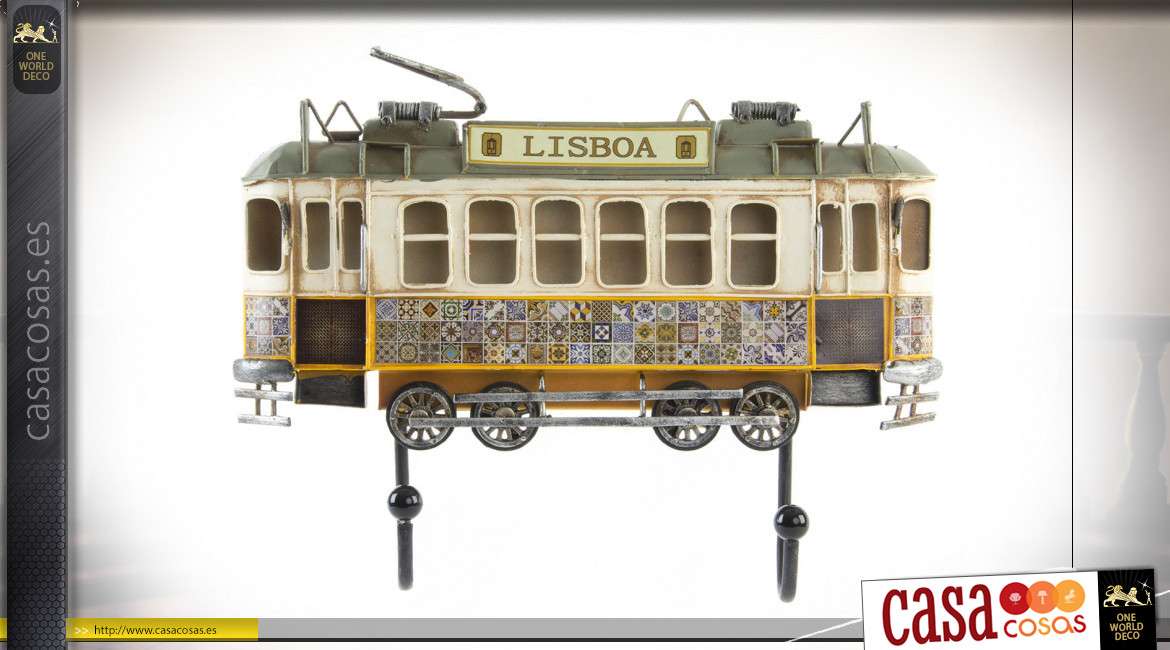 Decoración de pared con gancho en forma de antiguo tranvía portugués, decoración vintage, 31cm