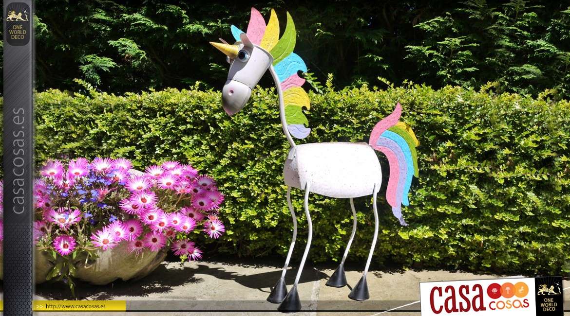 Unicornio decorativo estilizado colores del arco iris de metal 70 cm