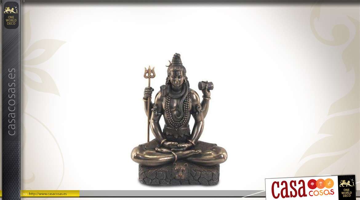 Estatuilla de Shiva con sus atributos, acabado color bronce.