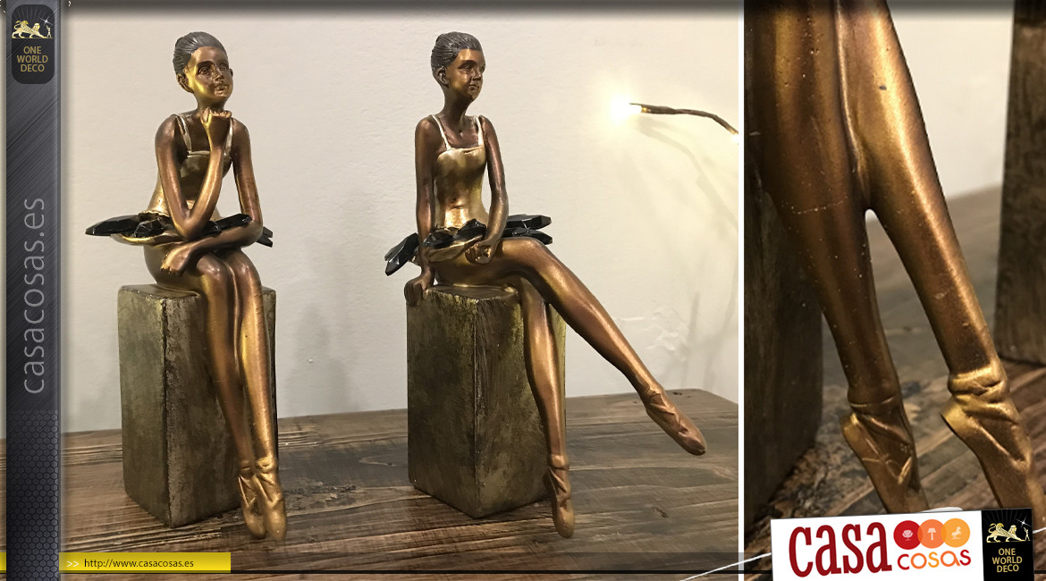 Estatuillas de resina de bailarines, acabado efecto metal tallado en bronce antiguo, 20cm