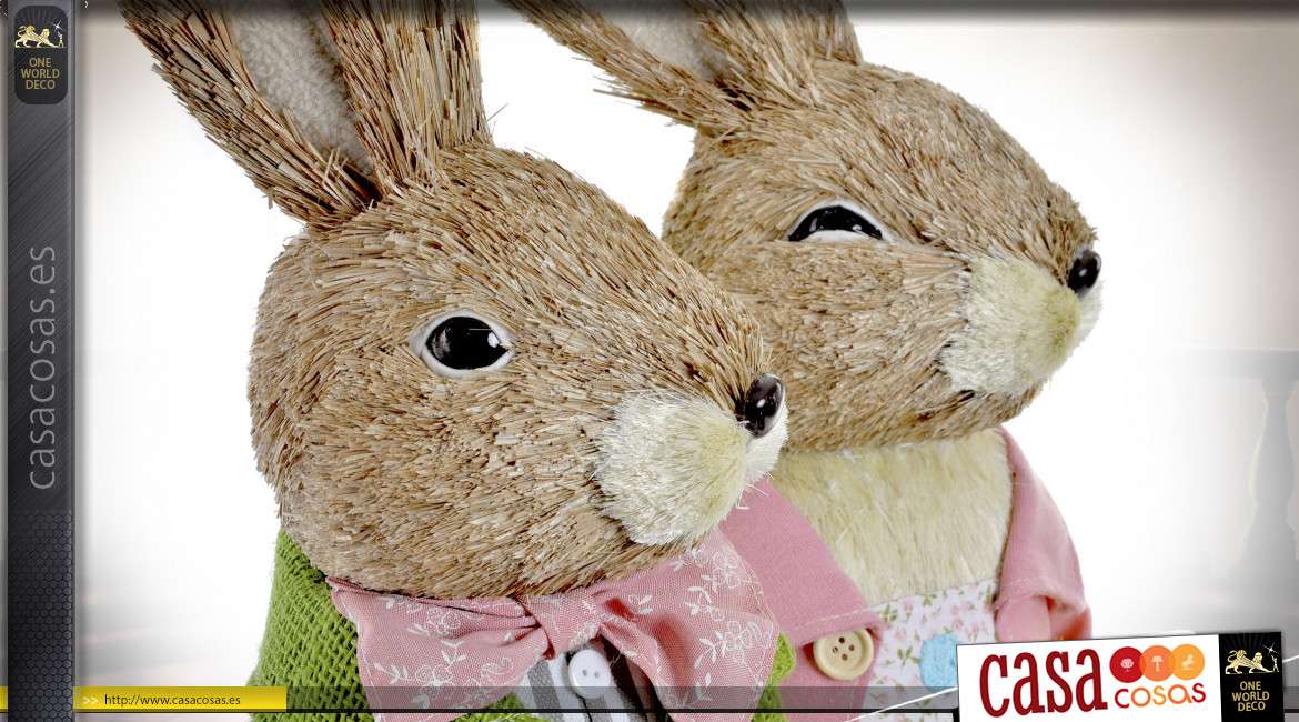 Serie de dos conejos en fibras naturales y base de poliéster, estilo campestre infantil, 62cm