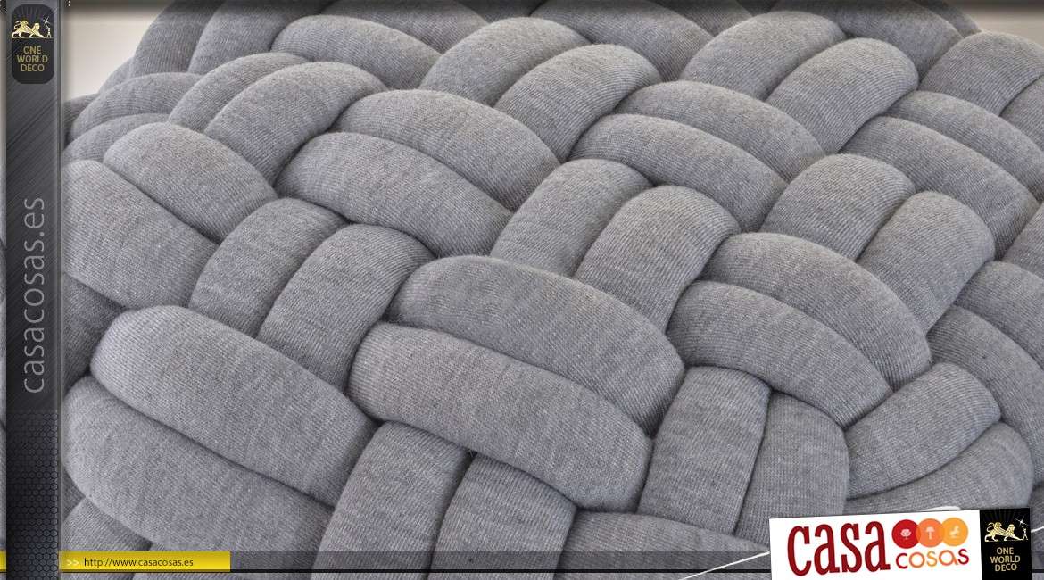 Puf gris con revestimiento de tela de poliéster efecto trenzado gigante Ø 57 cm