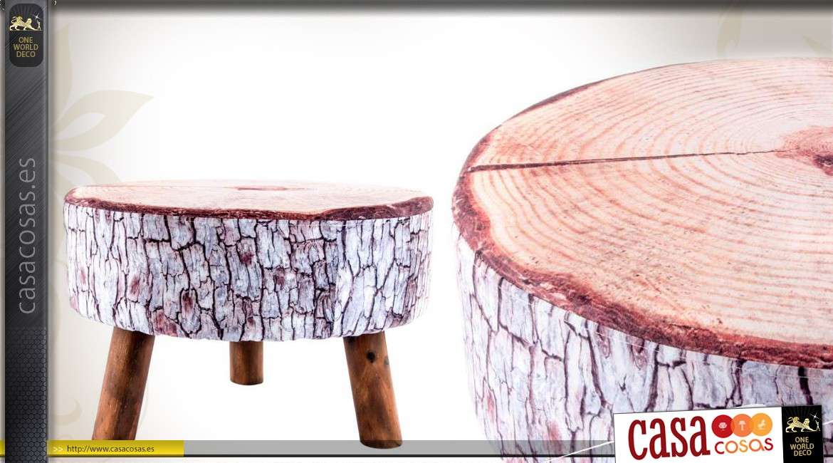 Puf / reposapiés en madera y tela imitación de tronco de árbol