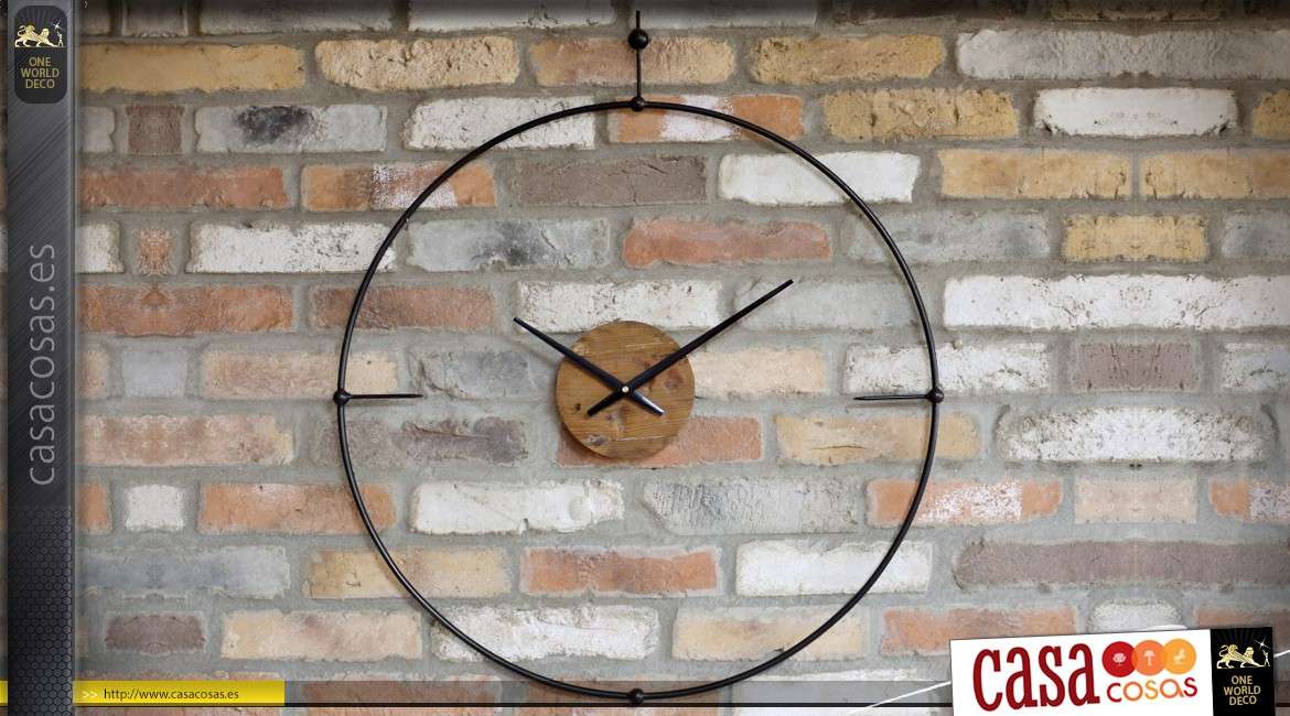 Gran reloj de pared de madera y metal diseño retro 82 cm.