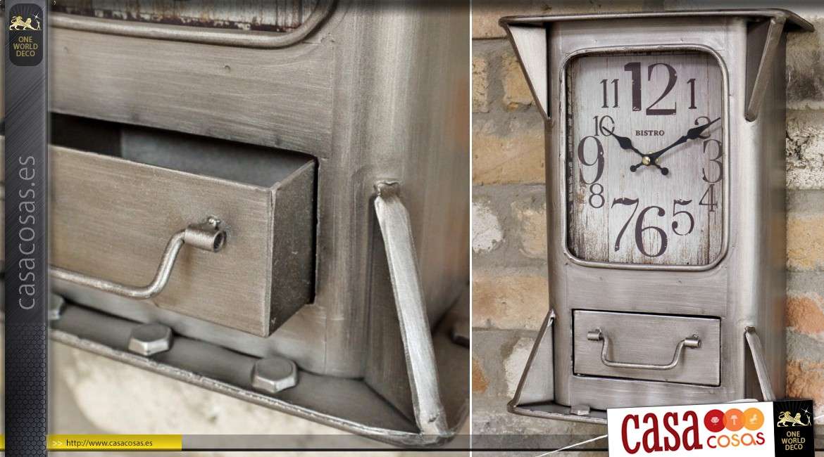 Reloj retro e industrial en metal gris plata 35 cm.