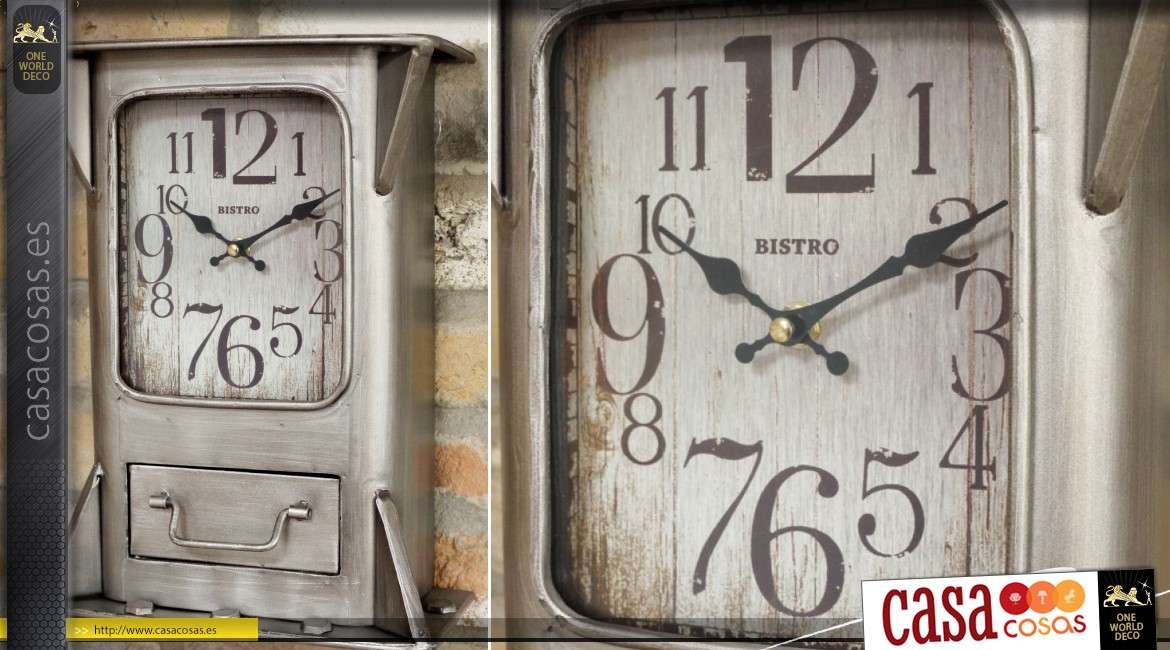 Reloj retro e industrial en metal gris plata 35 cm.