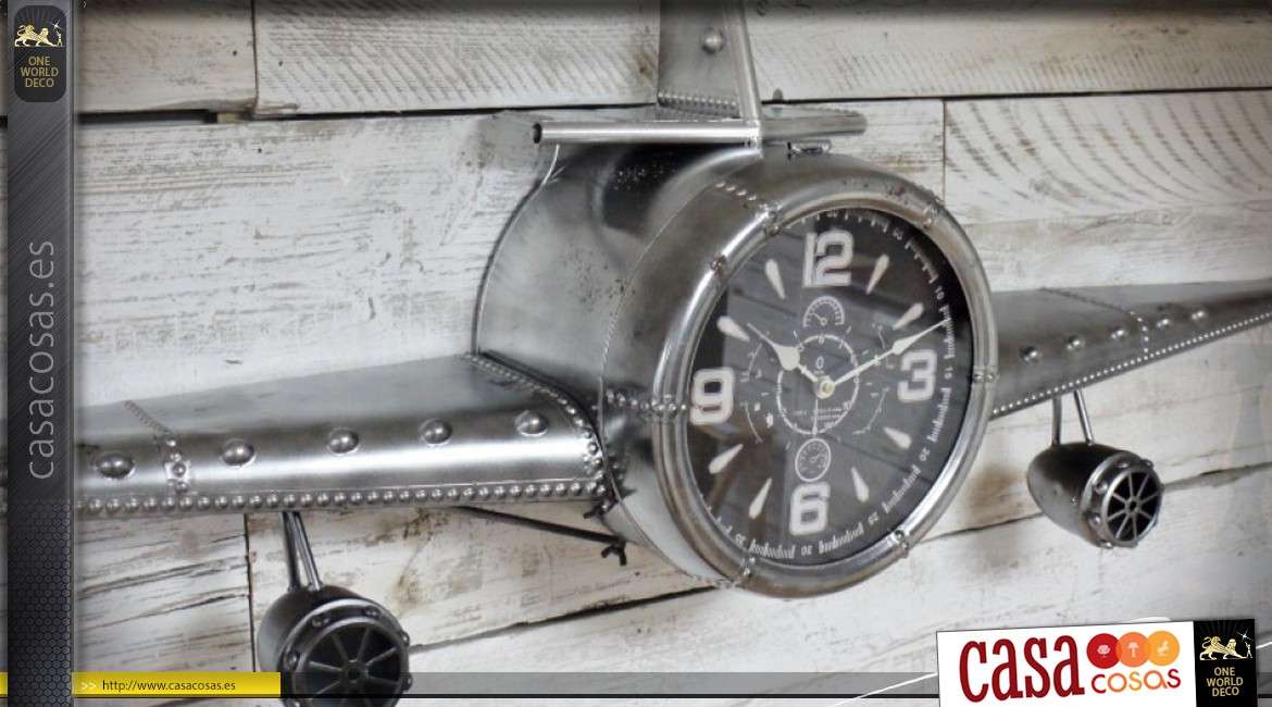 Reloj de avión plateado con efecto de metal antiguo (envergadura 2 metros)