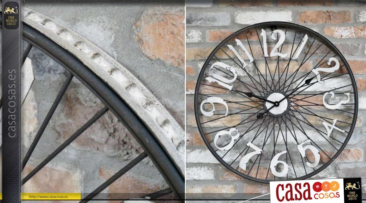 Reloj en forma de rueda de bicicleta vieja oxidada estilo industrial Ø 68 cm