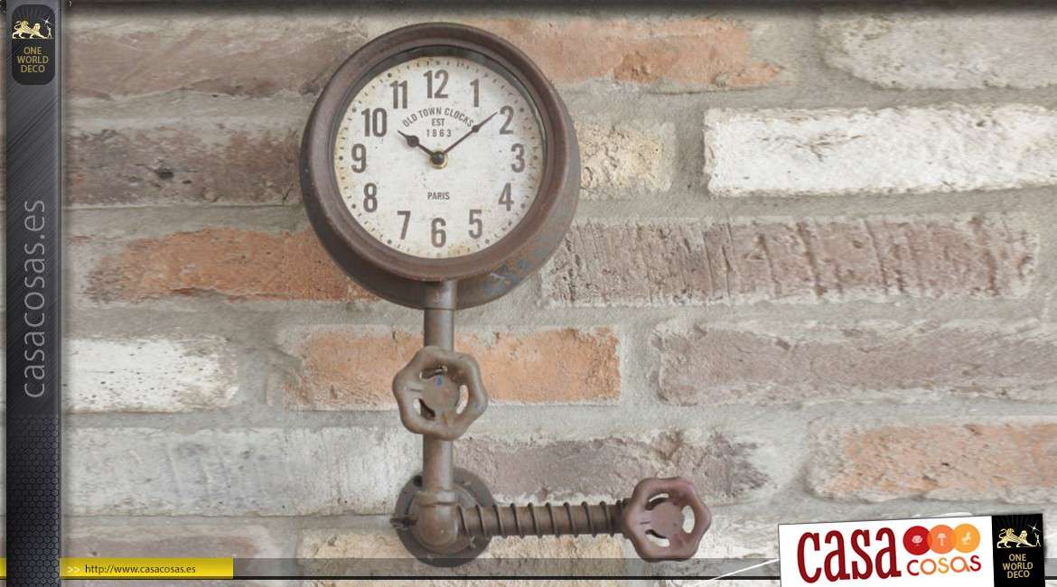 Reloj de pared antiguo de metal estilo nanómetro, efecto oxidado industrial