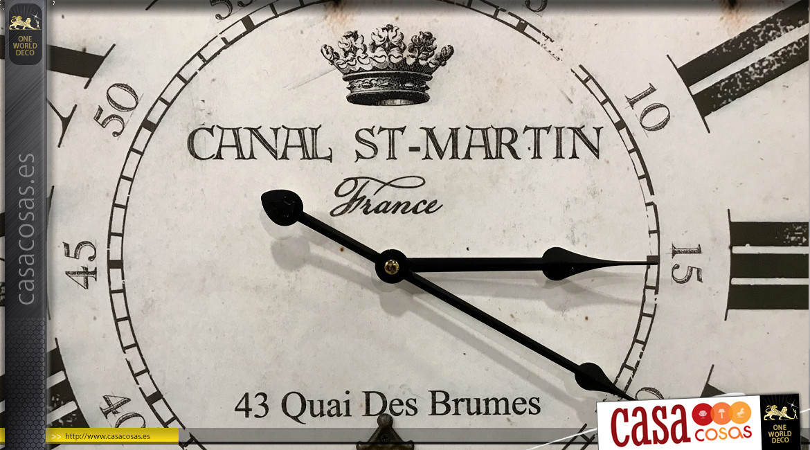 Reloj de pared con péndulo, efecto madera vieja, tema Paris Canal Saint Martin, Ø58cm