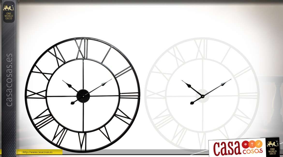2 relojes de pared, en blanco y negro, efecto de hierro forjado y números romanos Ø 60 cm