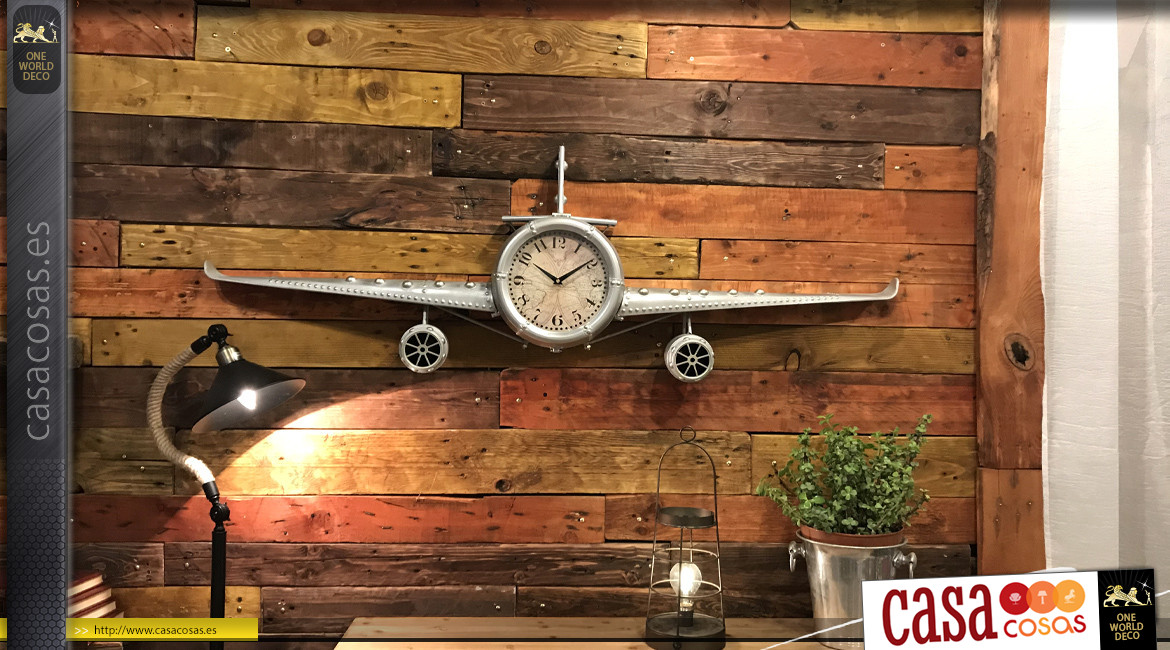 Reloj de estantería de avión antiguo de metal gris envejecido, 141 cm
