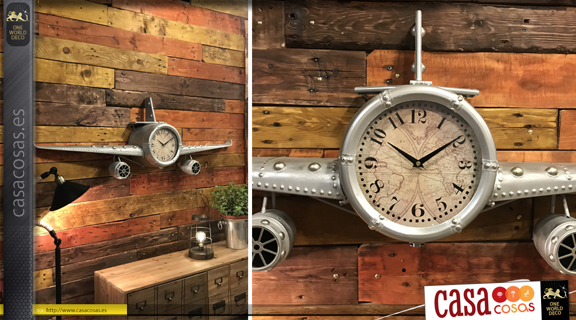 Reloj de estantería de avión antiguo de metal gris envejecido, 141 cm