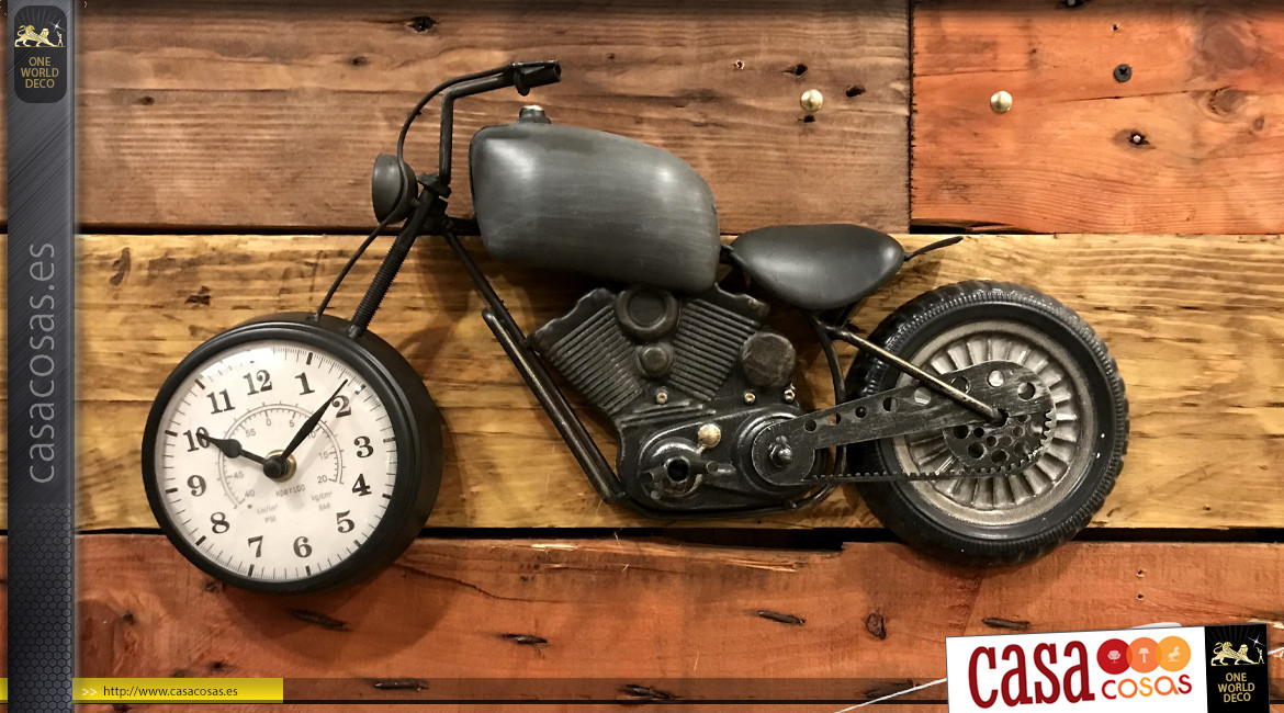 Reloj de mesa con forma de moto gris estilo retro, 44cm