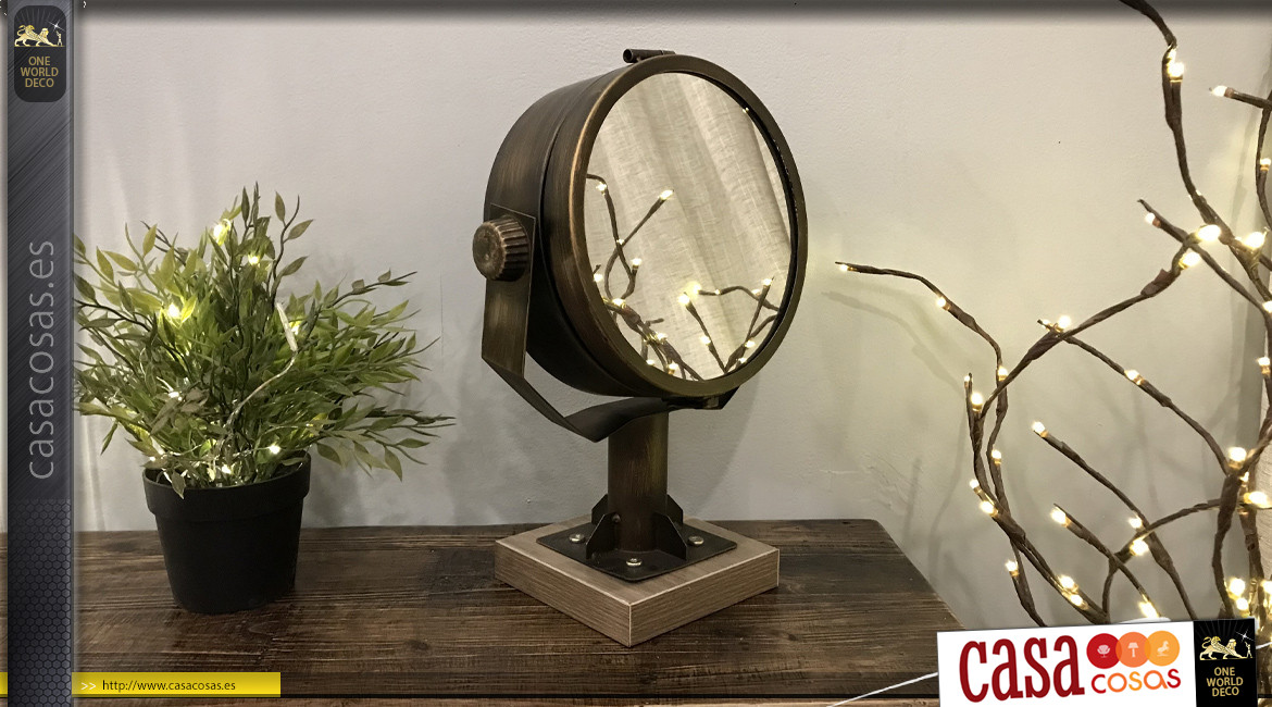 Reloj de mesa de metal de estilo antiguo proyector de barco, acabado en oro antiguo y toques de cobre