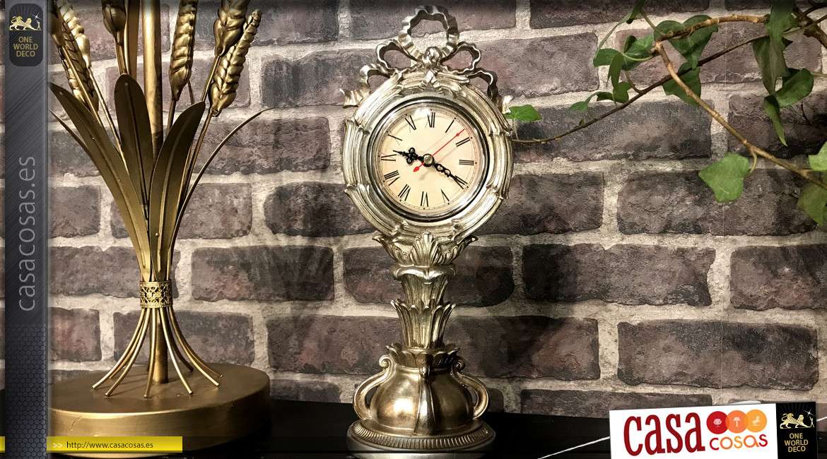Reloj de mesa en resina efecto metal plateado envejecido, espíritu Walt Disney, inspiraciones barrocas, 31cm